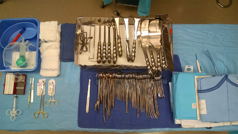 Surgery Tech Student tools on a table