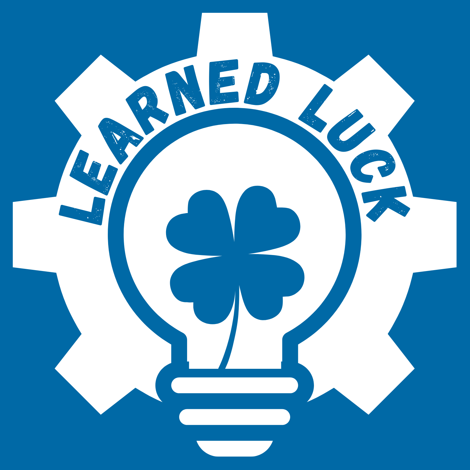 Learned Luck Podcast Logo: clover inside of a lightbulb inside of a cog