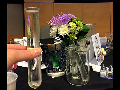 Champagne in a test tube toast with center piece