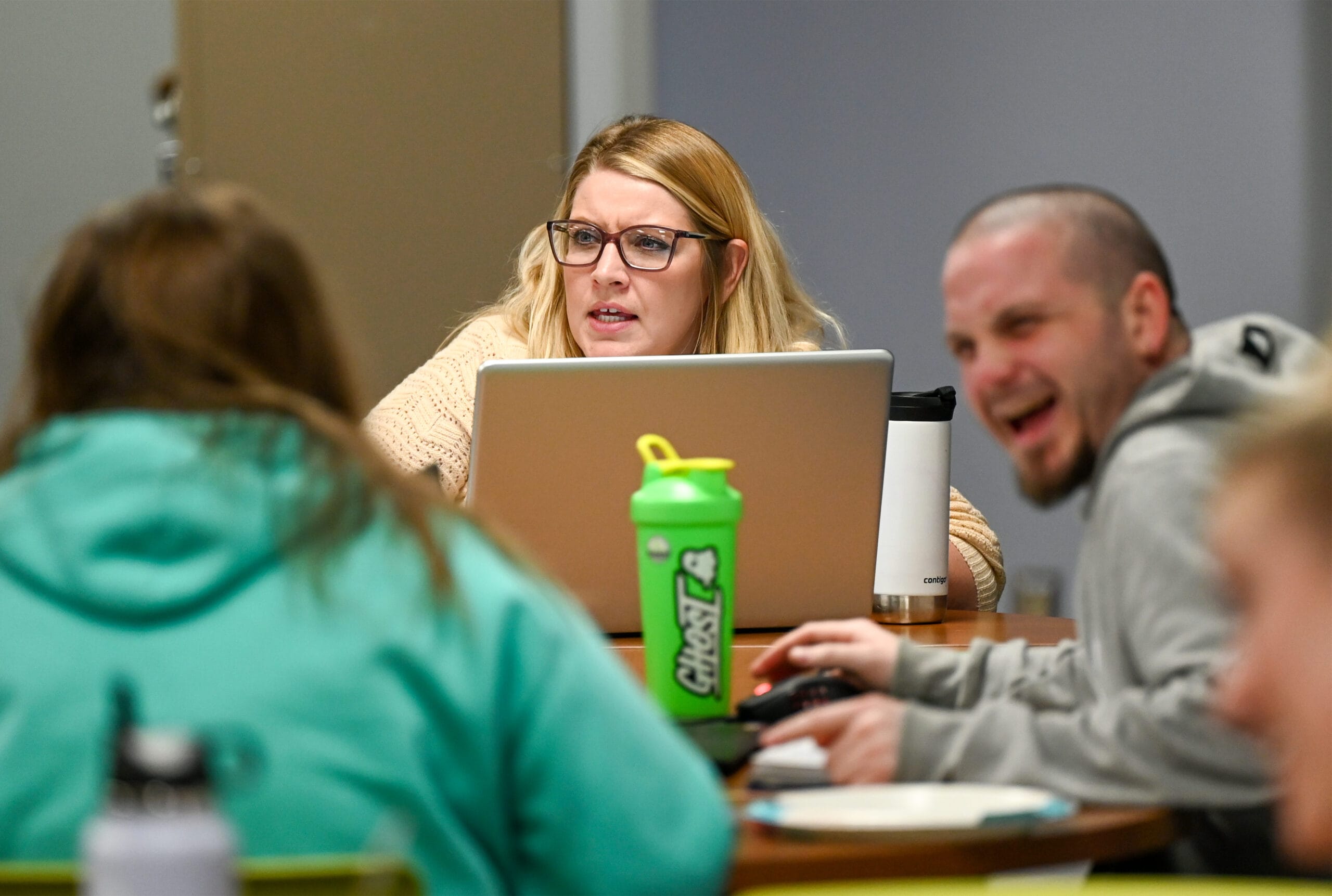 Students study in the R-wing commons during finals week