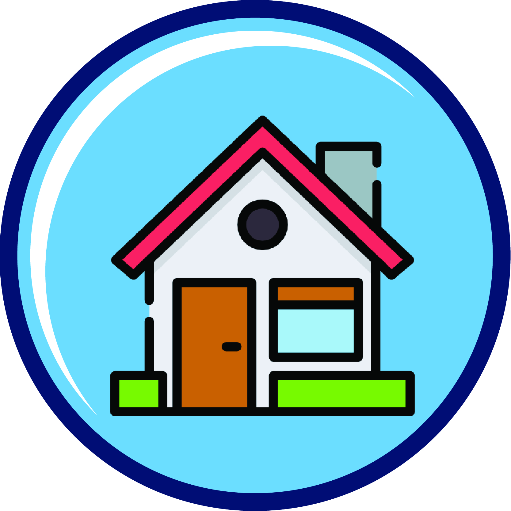 round blue icon depicting a house