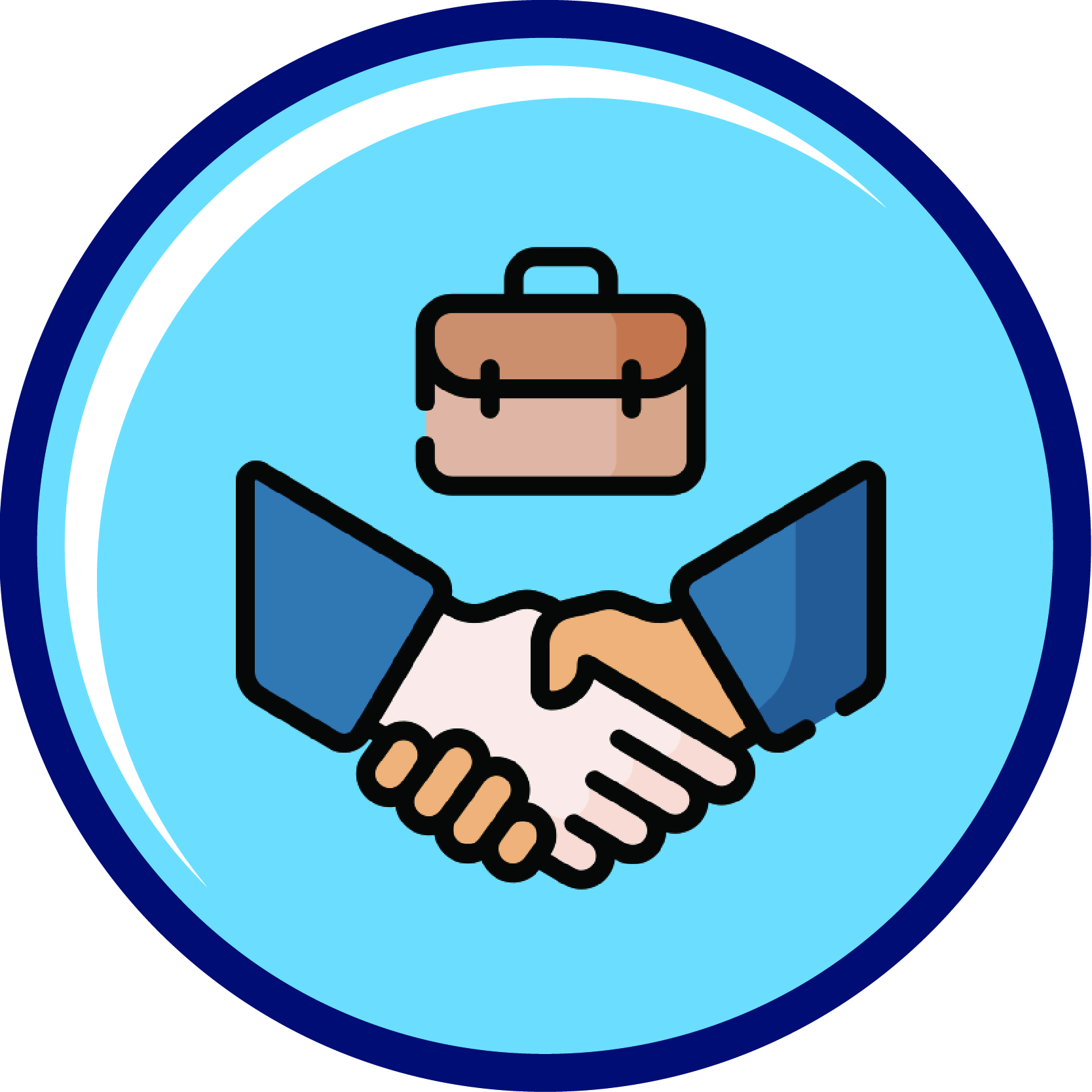 A briefcase and two hands shaking